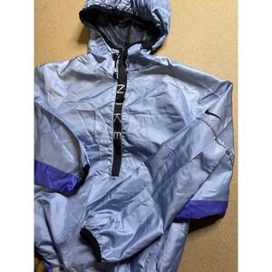 Nike Women's Pullover Windbreaker Jacket‎ Hooded Blue Purple Trim Medium vtg